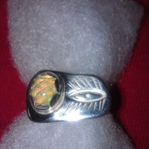Opal and hand hammered sterling silver ring